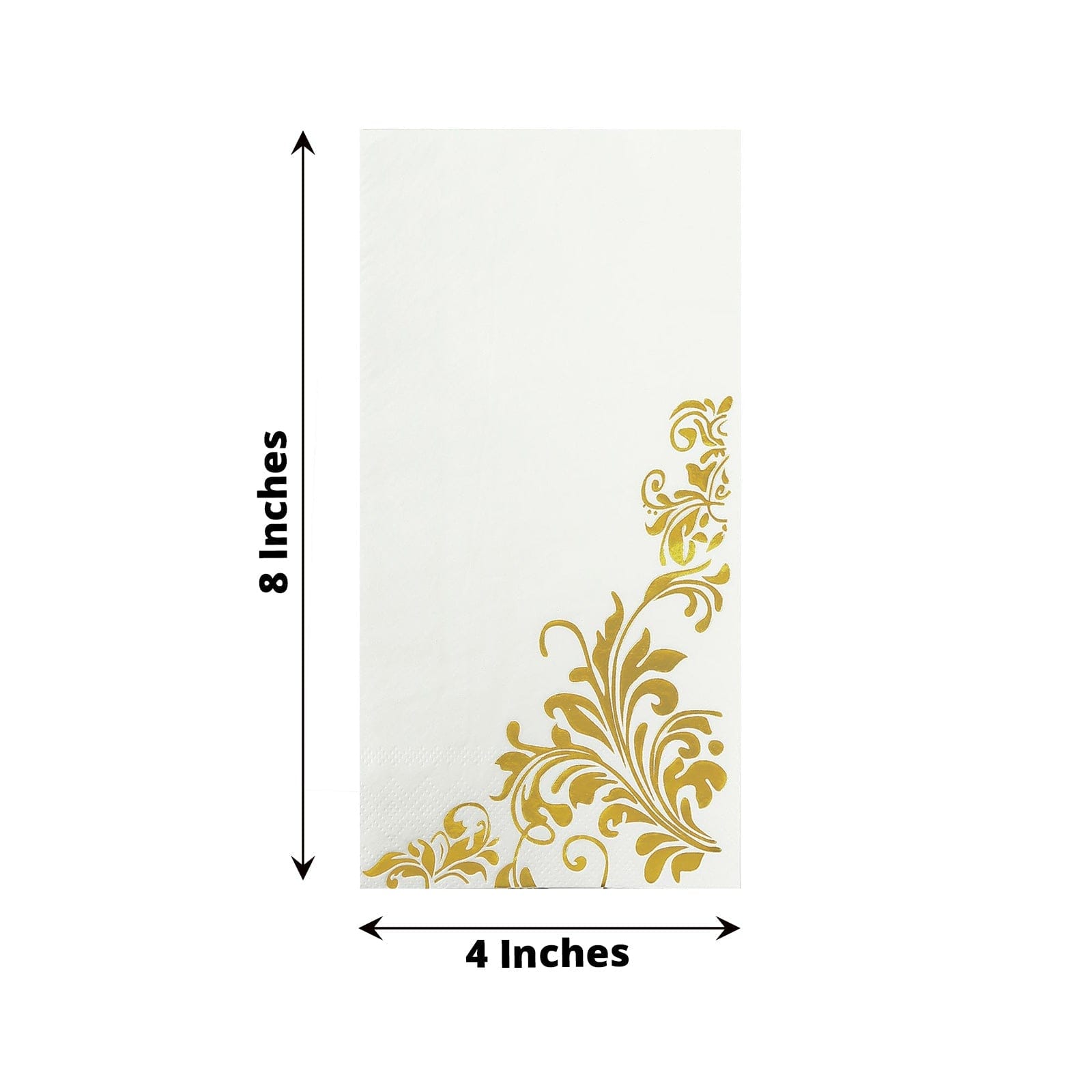 50 White Disposable Paper Napkins with Gold Baroque Floral Print