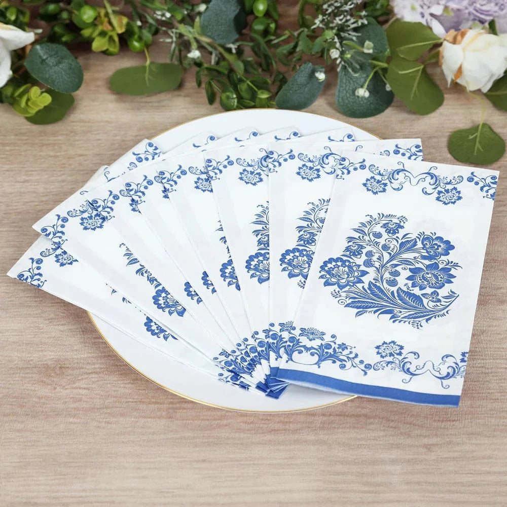 50 White Paper Dinner Napkins in French Toile Floral Pattern