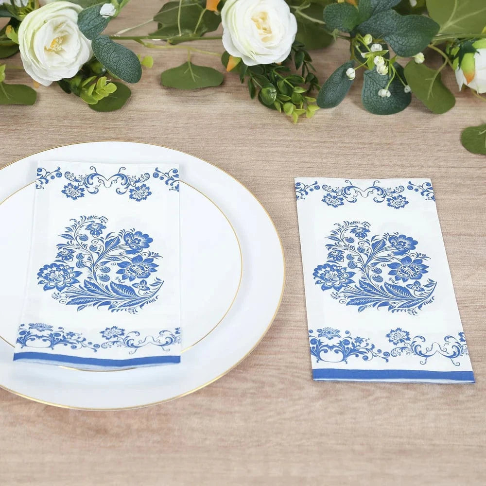 50 White Paper Dinner Napkins in French Toile Floral Pattern