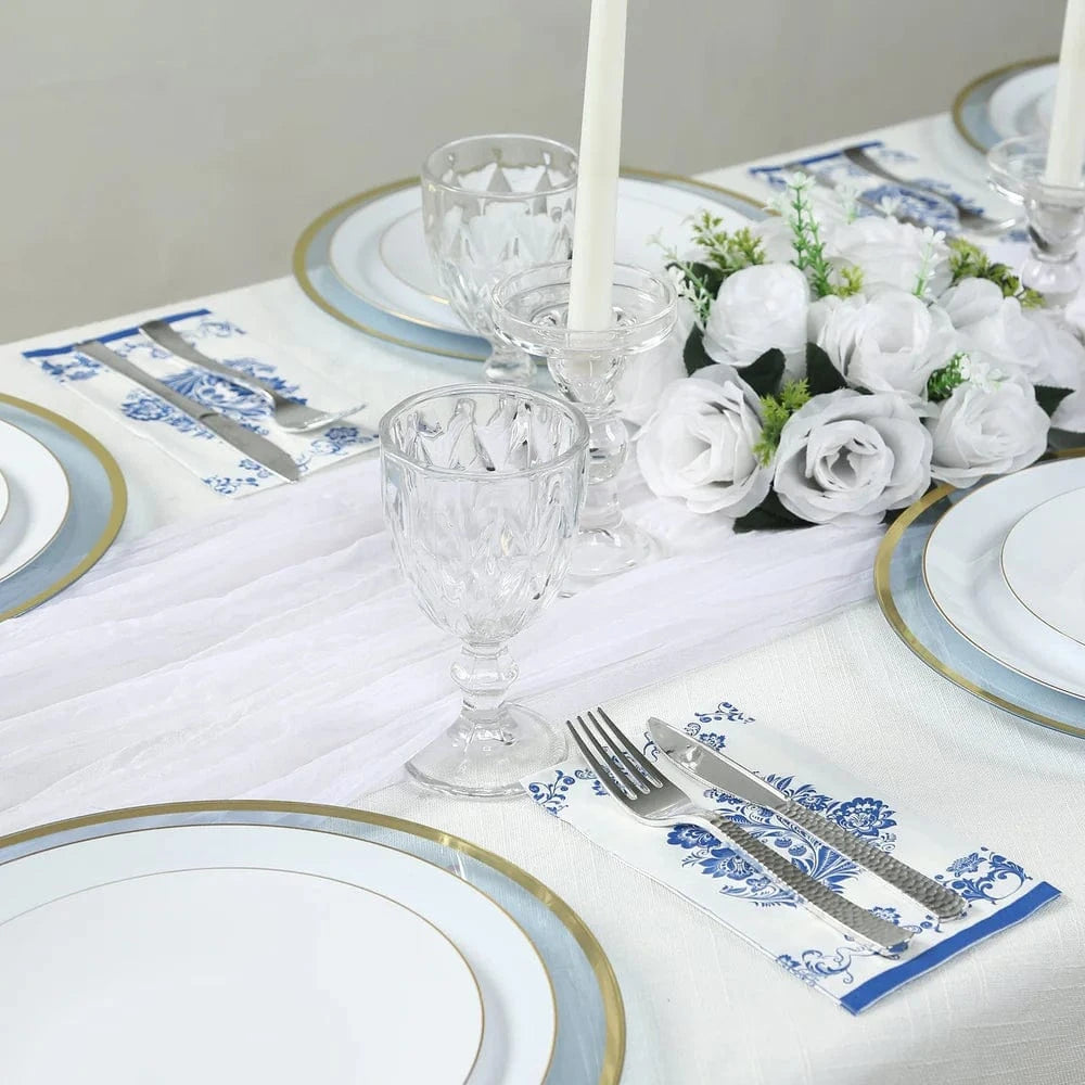 50 White Paper Dinner Napkins in French Toile Floral Pattern