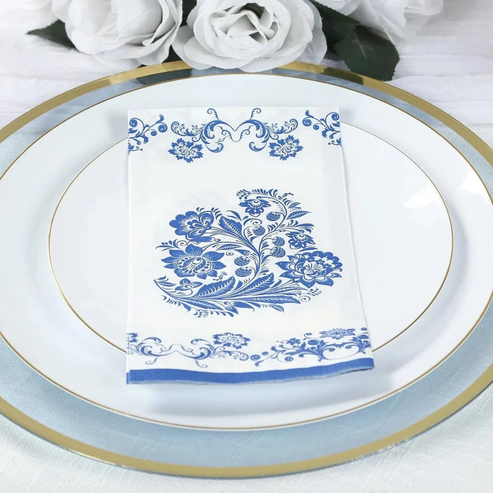 50 White Paper Dinner Napkins in French Toile Floral Pattern