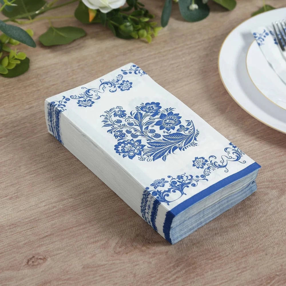 50 White Paper Dinner Napkins in French Toile Floral Pattern