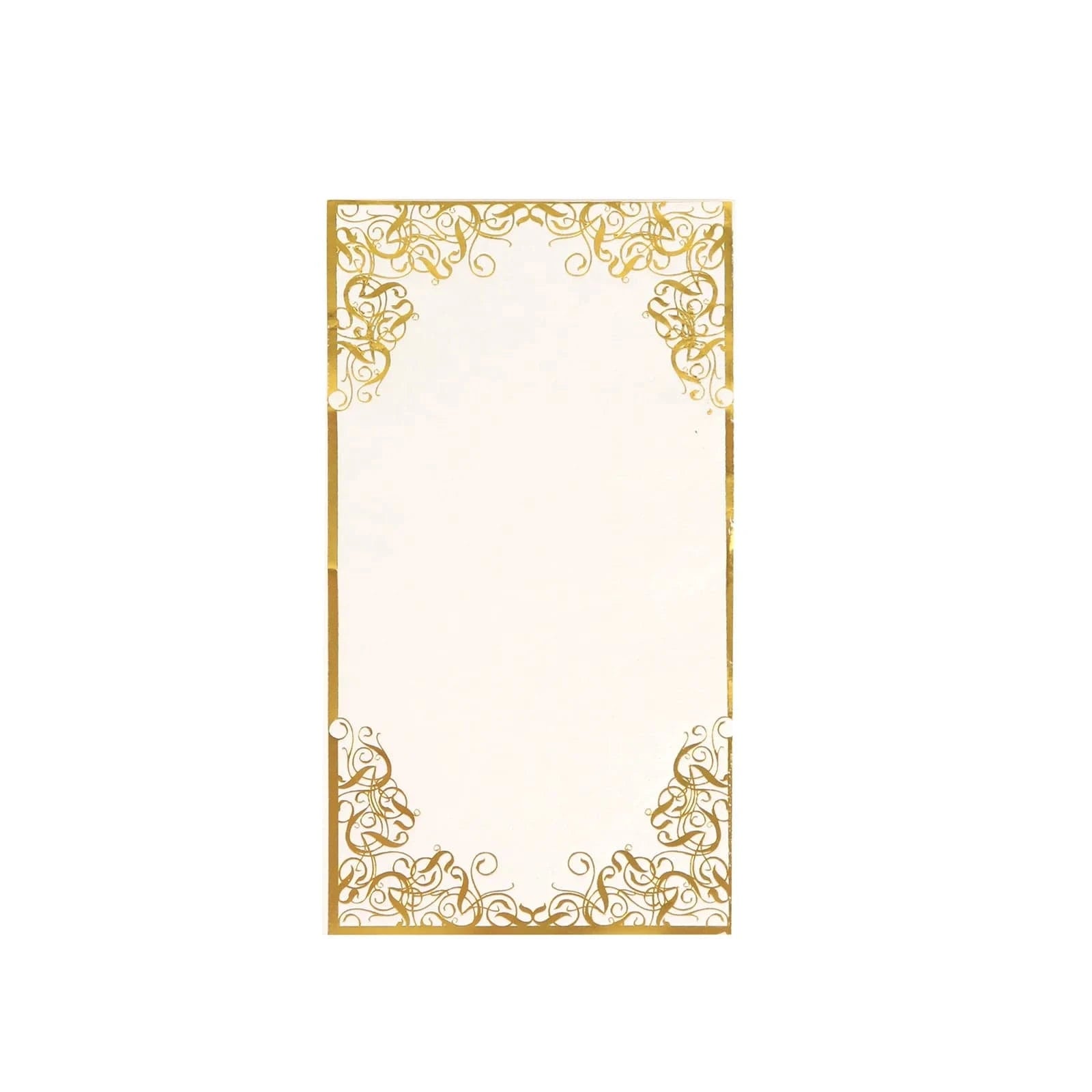 50 White Soft Dinner Paper Napkins with Gold Foil Lace Design