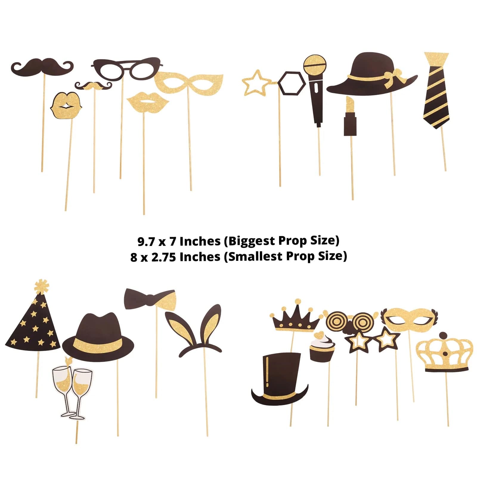 24 Vintage Black and Gold Glitter Party Photo Booth Props