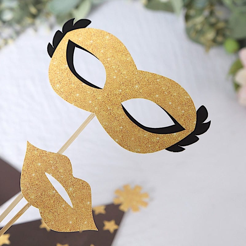 24 Vintage Black and Gold Glitter Party Photo Booth Props