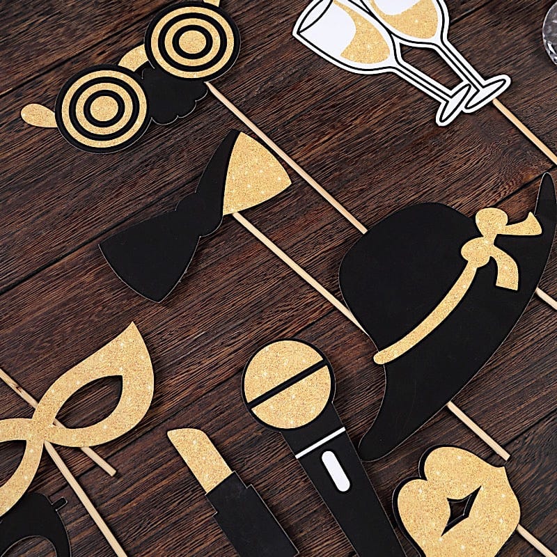 Basic Retro Props 24 Vintage Black and Gold Glitter Party Photo Booth Props – Balsa ...