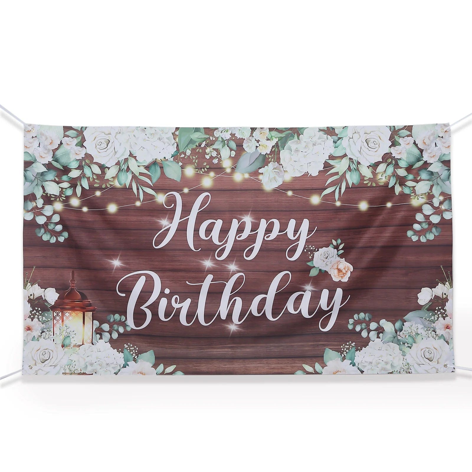 Brown and White 6x3 feet Happy Birthday Wood and Floral Printed Party Backdrop