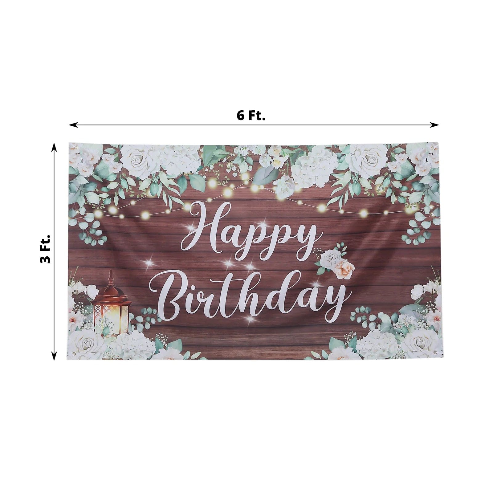 Brown and White 6x3 feet Happy Birthday Wood and Floral Printed Party Backdrop