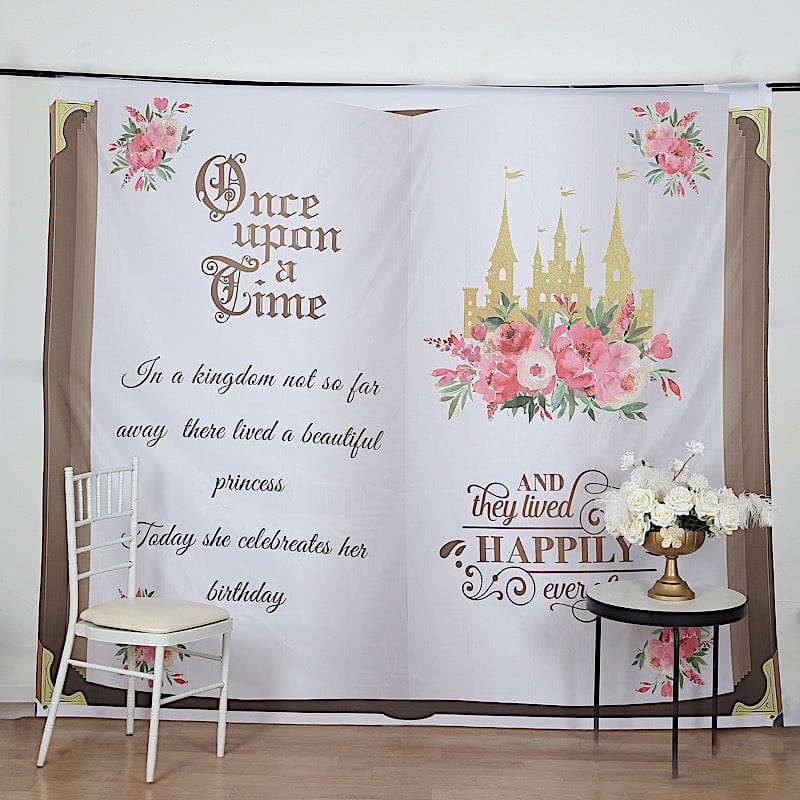 8 ft White and Gold Fairy Tale Book Vinyl Photography Backdrop