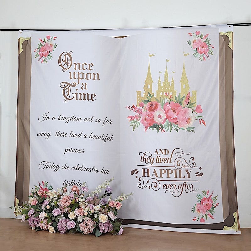 8 ft White and Gold Fairy Tale Book Vinyl Photography Backdrop