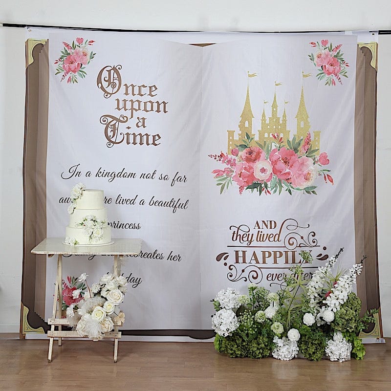 8 ft White and Gold Fairy Tale Book Vinyl Photography Backdrop