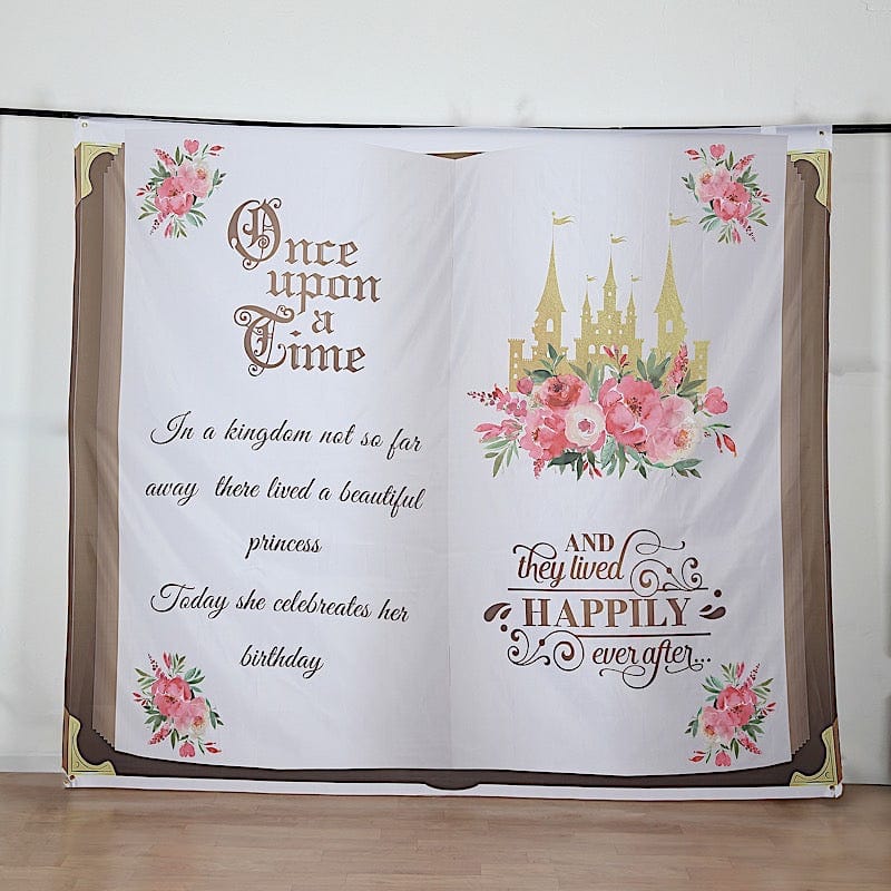 8 ft White and Gold Fairy Tale Book Vinyl Photography Backdrop