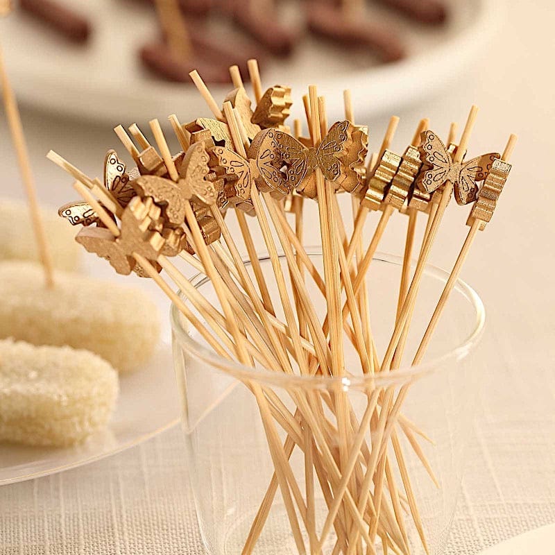 100 Natural Biodegradable Butterfly Cocktail Sticks