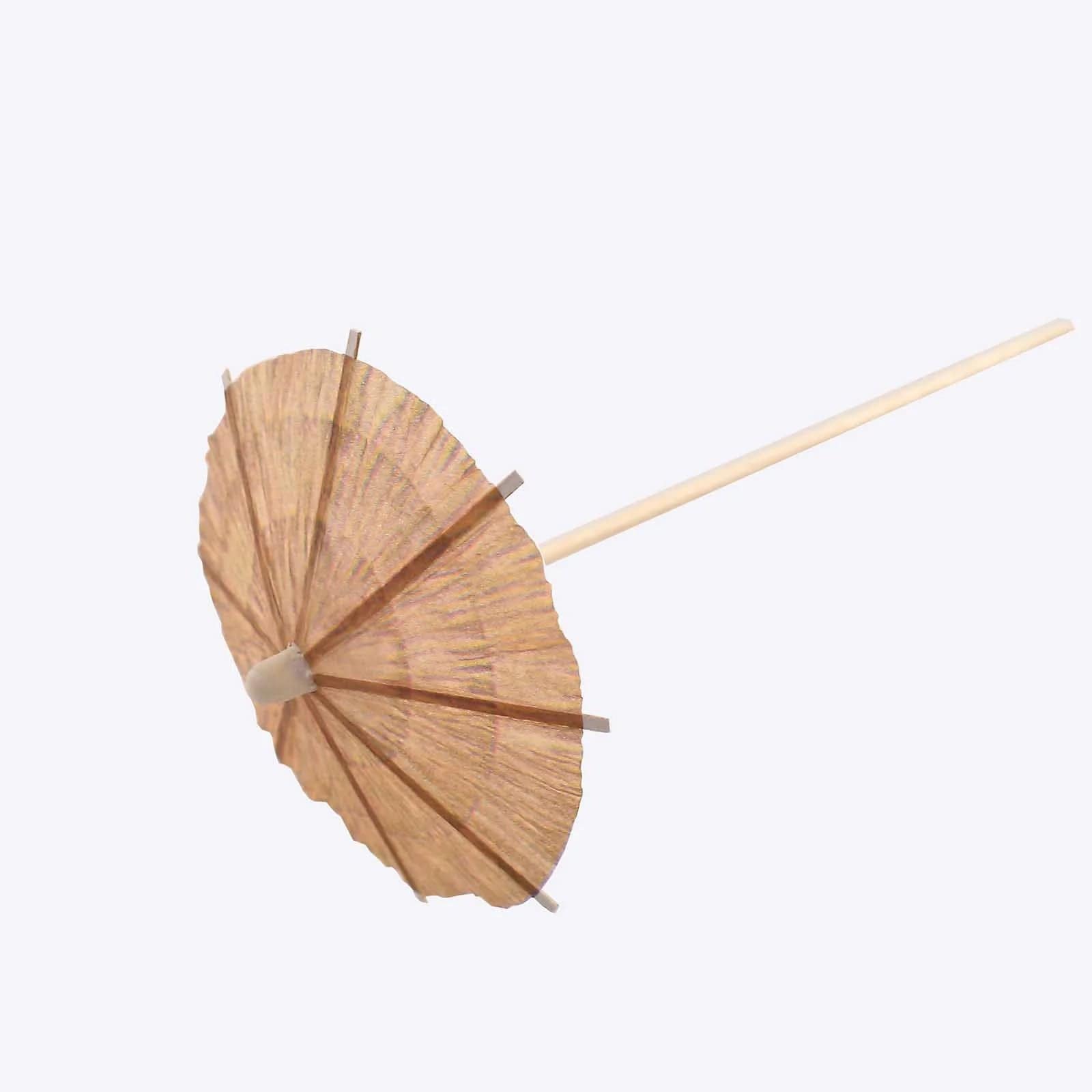50 Natural 6 in Sustainable Bamboo Skewers Cocktail Picks with Paper Umbrella Top