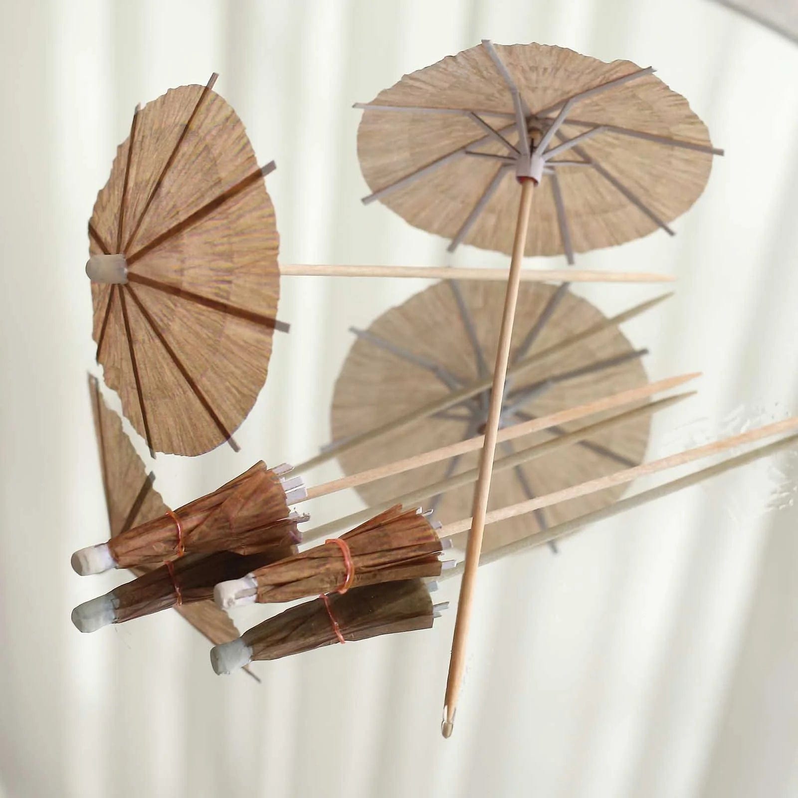 50 Natural 6 in Sustainable Bamboo Skewers Cocktail Picks with Paper Umbrella Top