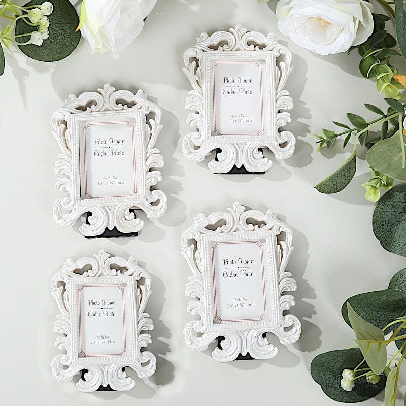 4 White 4x3 in Resin Vintage Baroque Picture Frames