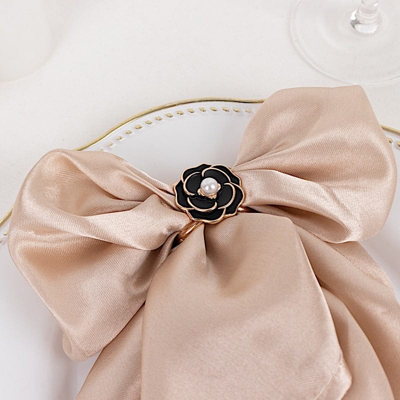 10 Pearl 3D Rose Metal Chair Sash Pin Buckles with Gold Rim