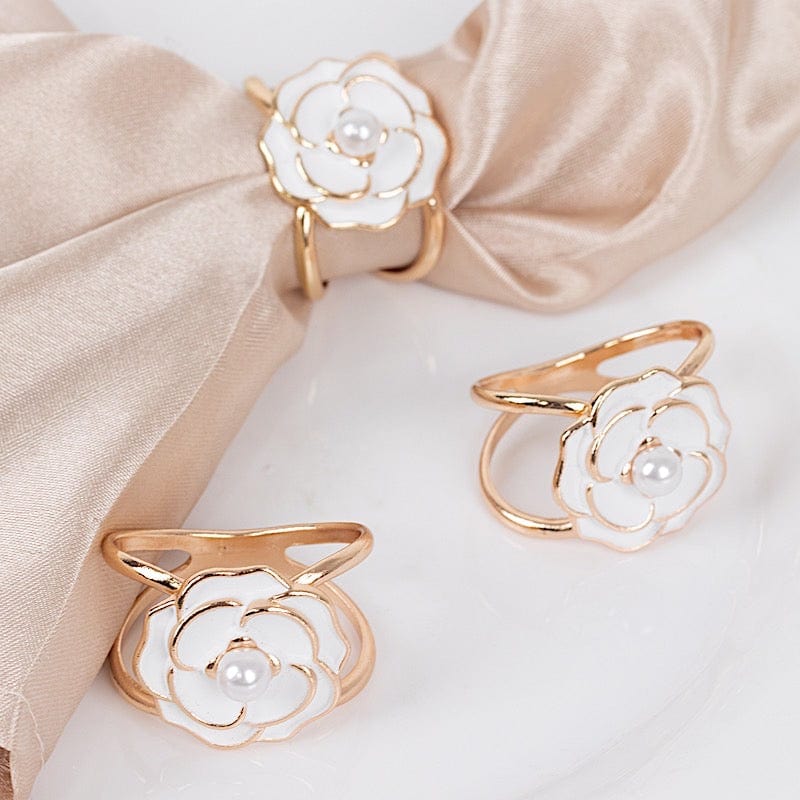 10 Pearl 3D Rose Metal Chair Sash Pin Buckles with Gold Rim