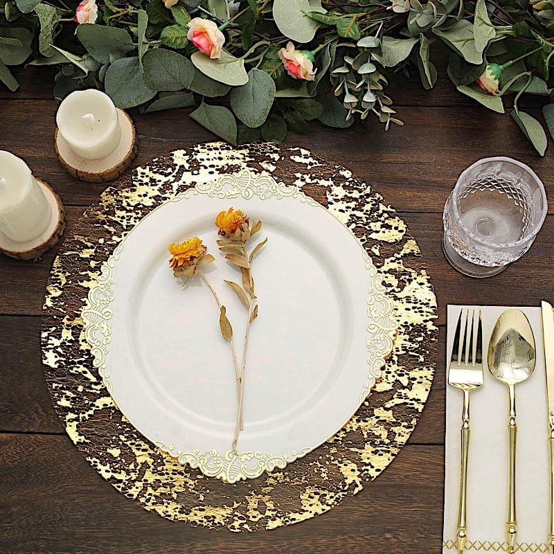 10 Metallic 13 in Round Polyester Mesh with Foil Table Placemats