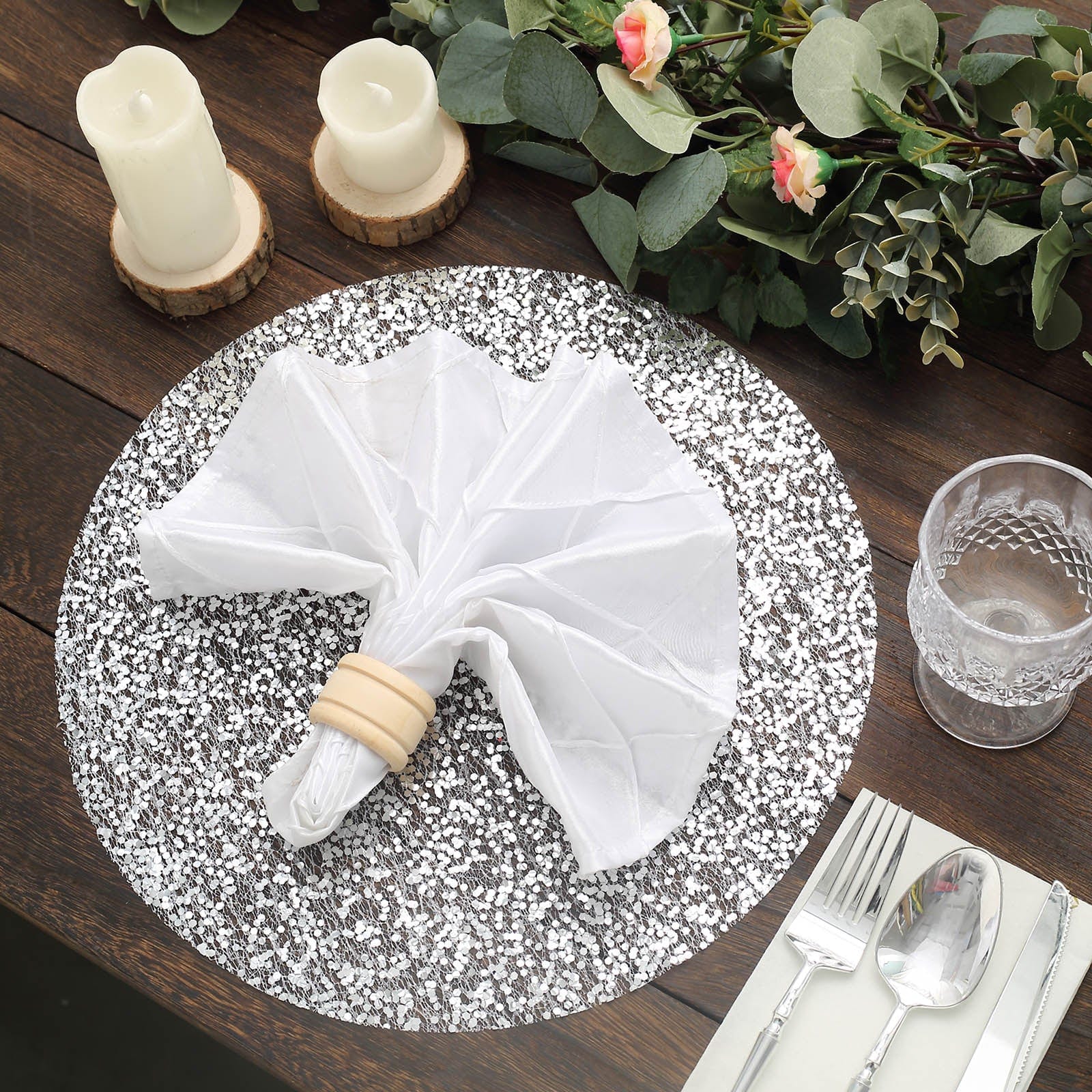 10 Metallic 13 in Round Polyester Mesh with Sequins Table Placemats