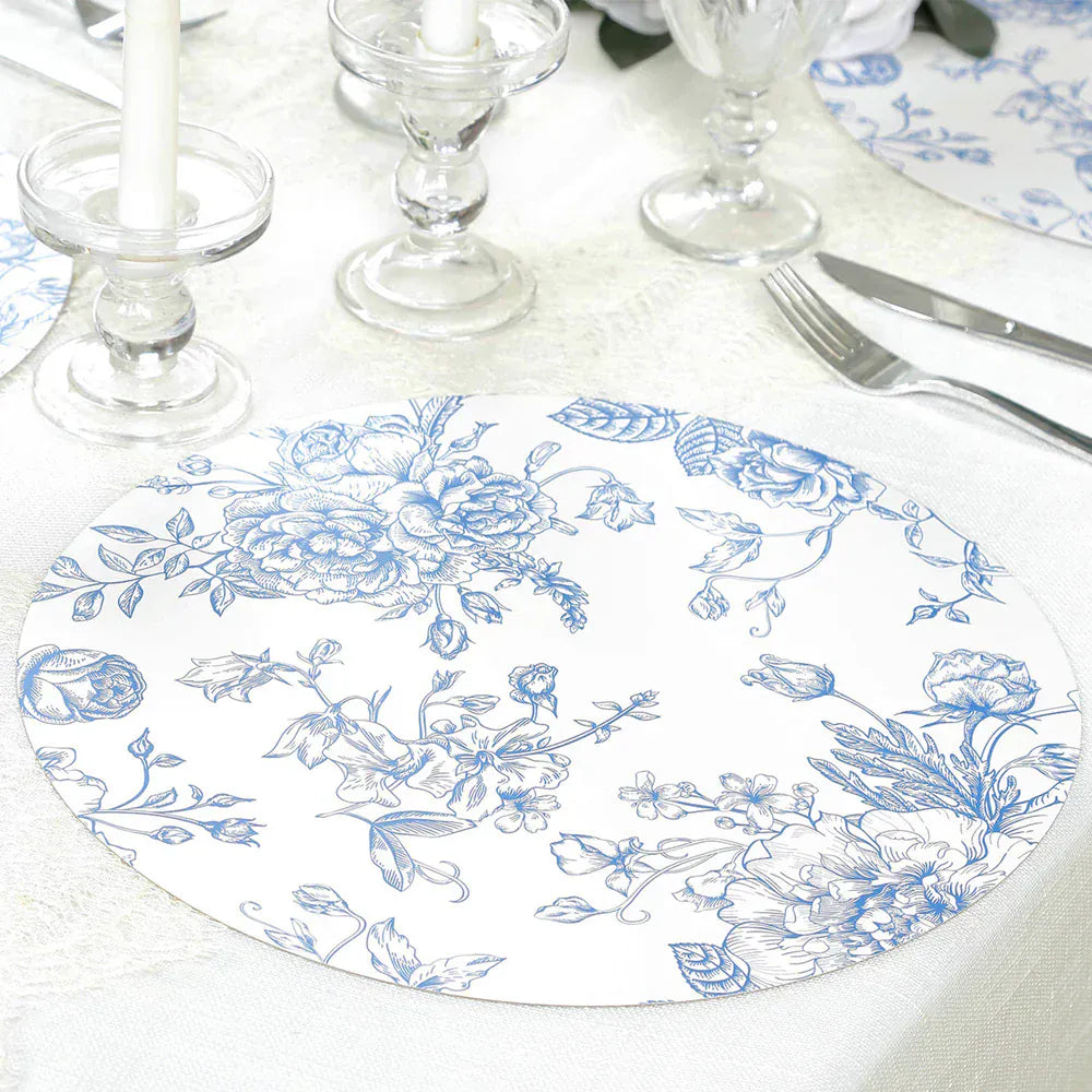 10 White Cardboard Disposable Table Placemats with French Toile Print
