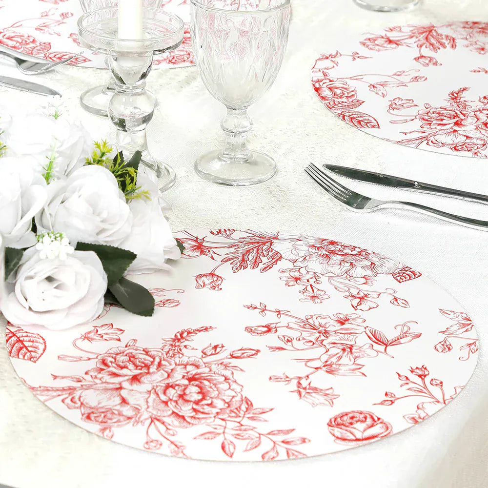 10 White Cardboard Disposable Table Placemats with French Toile Print