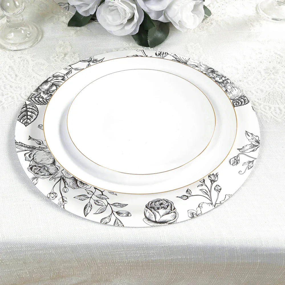 10 White Cardboard Disposable Table Placemats with French Toile Print