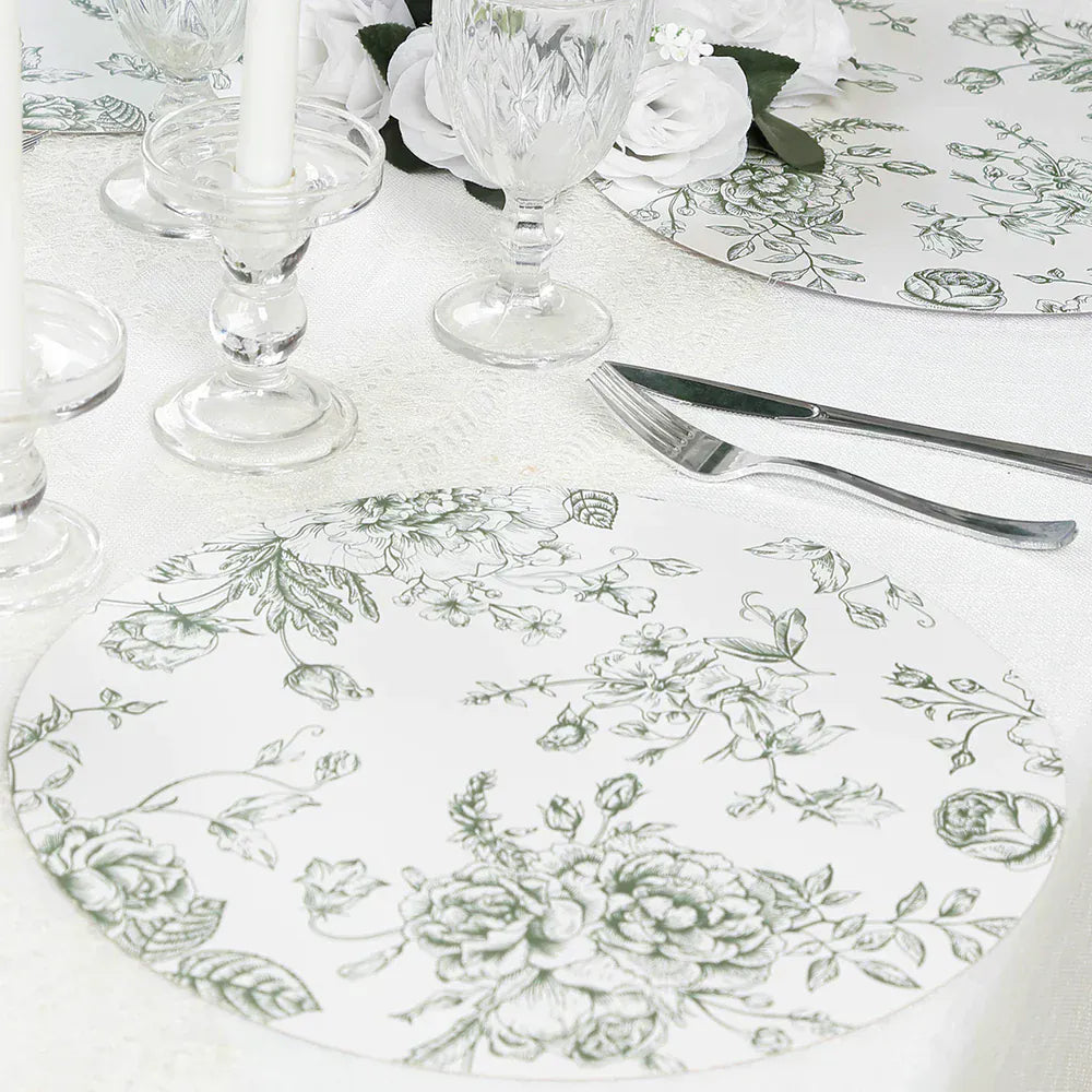 10 White Cardboard Disposable Table Placemats with French Toile Print