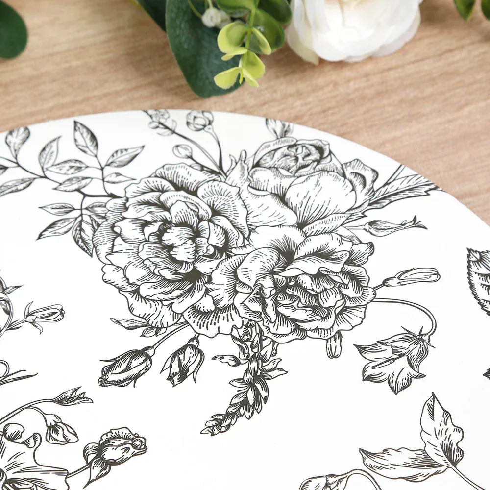 10 White Cardboard Disposable Table Placemats with French Toile Print