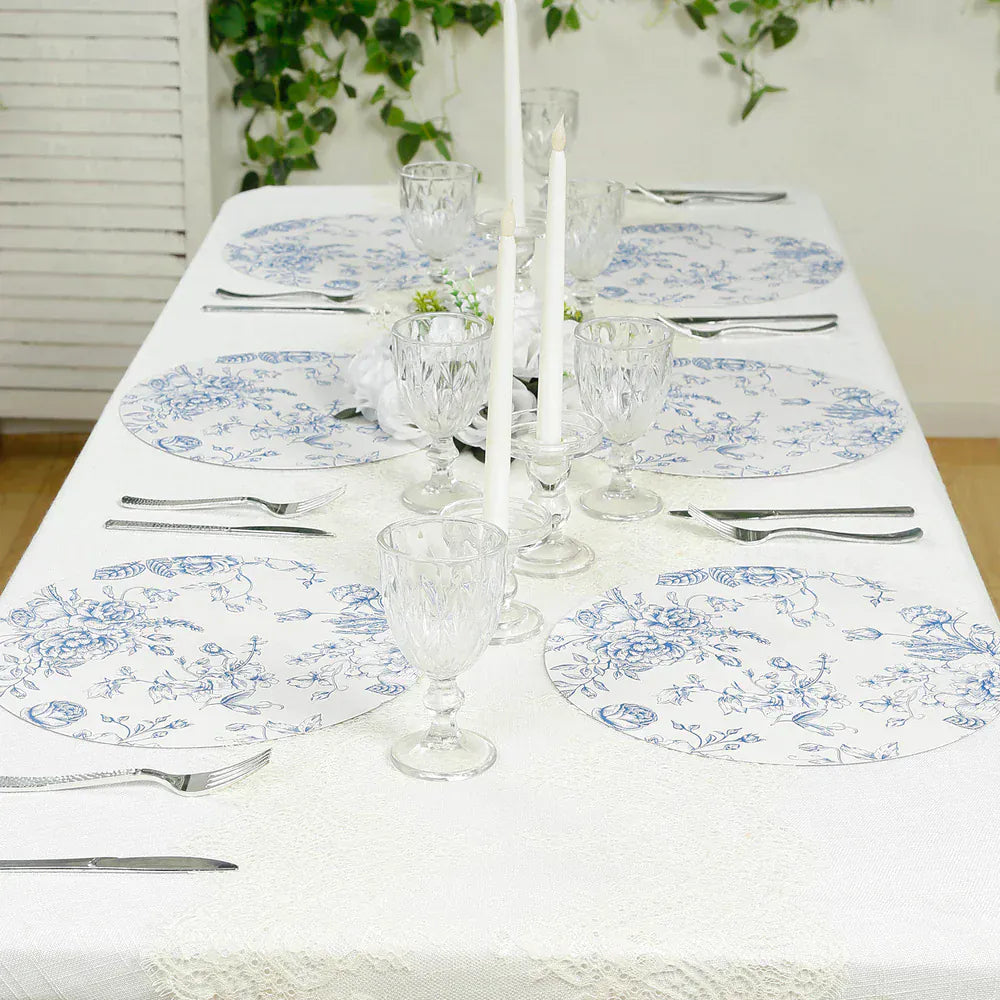 10 White Cardboard Disposable Table Placemats with French Toile Print
