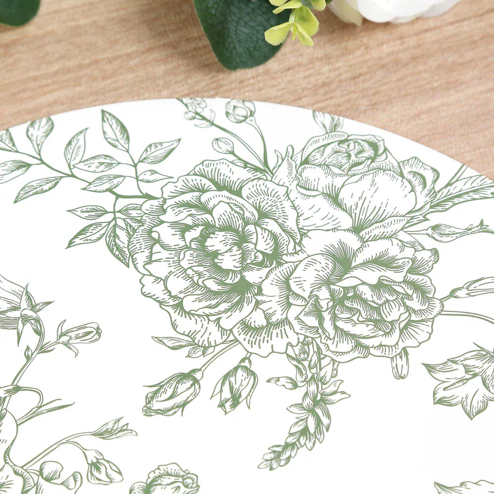 10 White Cardboard Disposable Table Placemats with French Toile Print