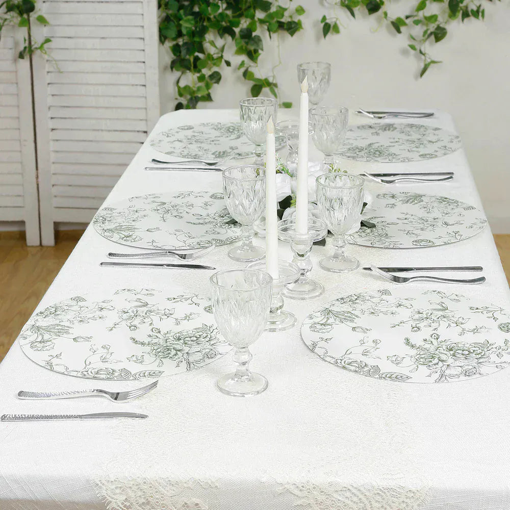 10 White Cardboard Disposable Table Placemats with French Toile Print
