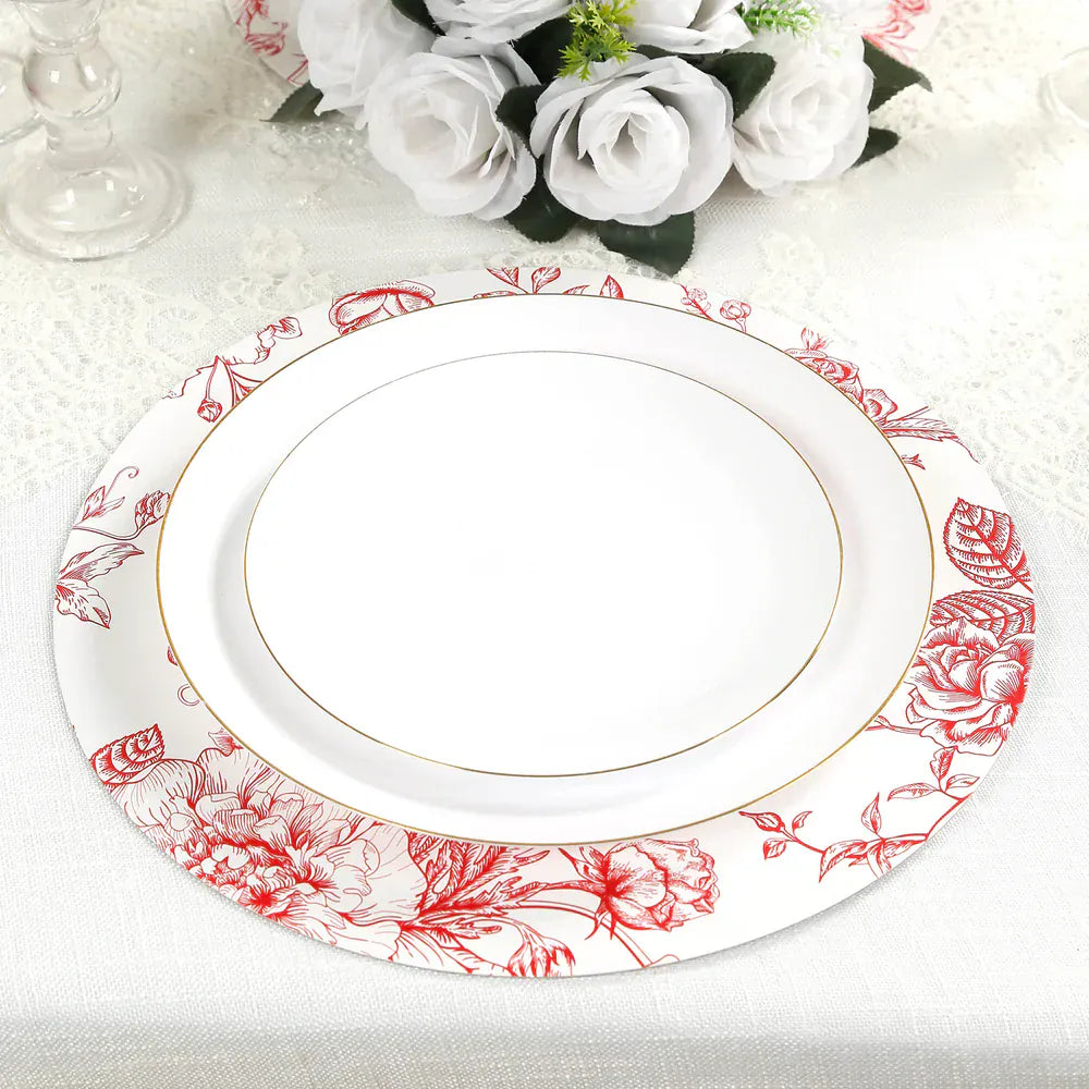 10 White Cardboard Disposable Table Placemats with French Toile Print