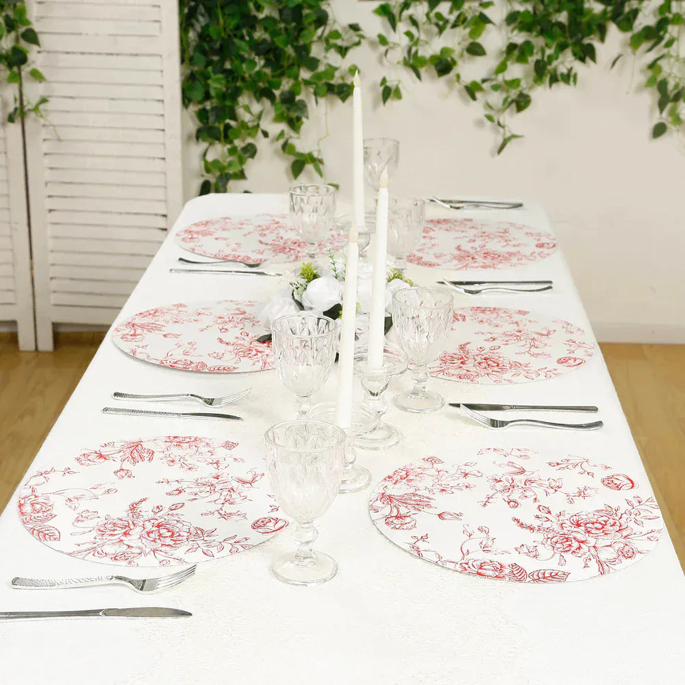 10 White Cardboard Disposable Table Placemats with French Toile Print
