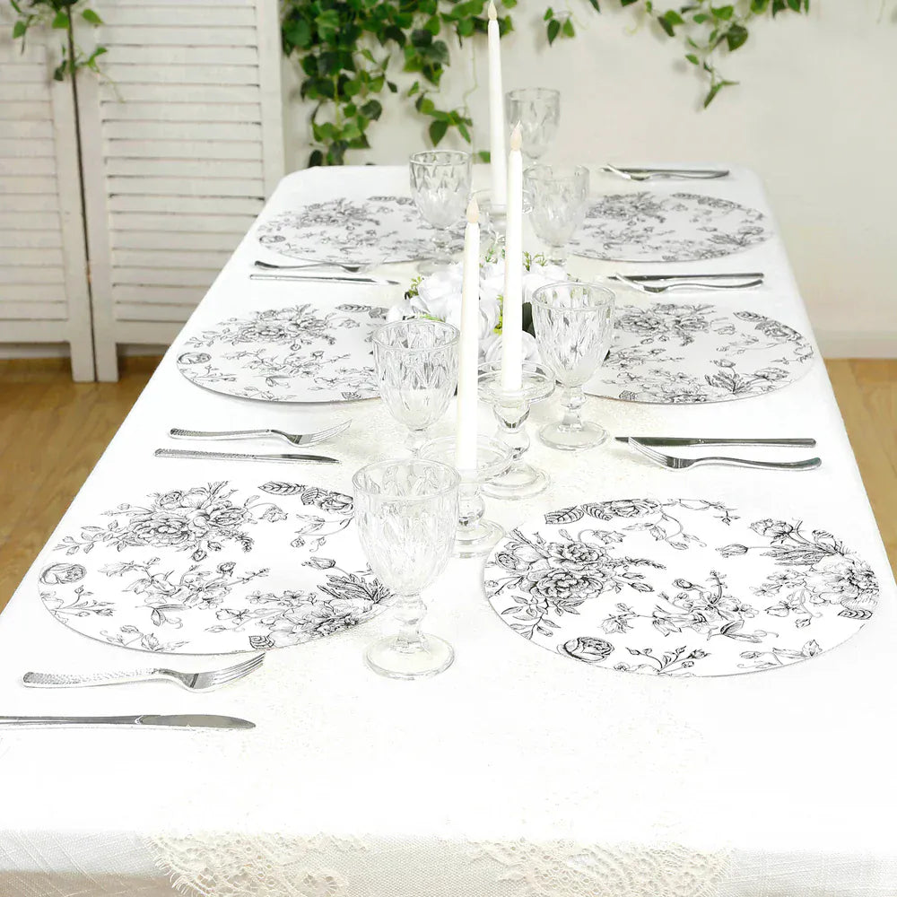 10 White Cardboard Disposable Table Placemats with French Toile Print
