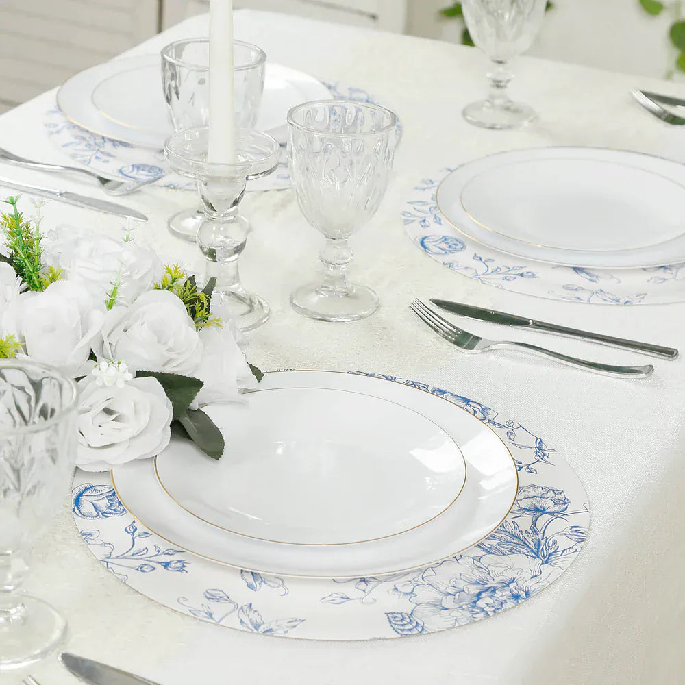 10 White Cardboard Disposable Table Placemats with French Toile Print