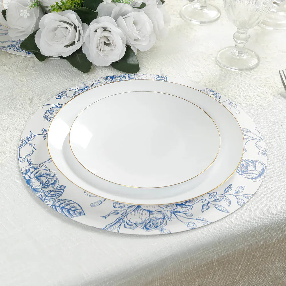 10 White Cardboard Disposable Table Placemats with French Toile Print