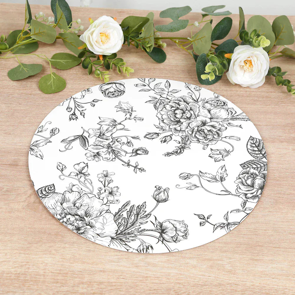 10 White Cardboard Disposable Table Placemats with French Toile Print