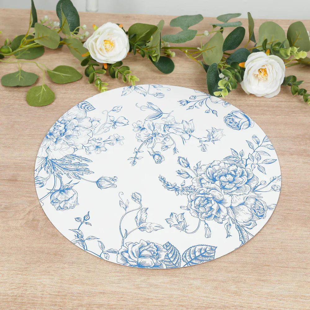 10 White Cardboard Disposable Table Placemats with French Toile Print
