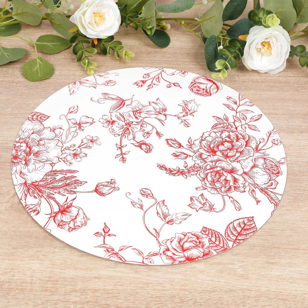 10 White Cardboard Disposable Table Placemats with French Toile Print