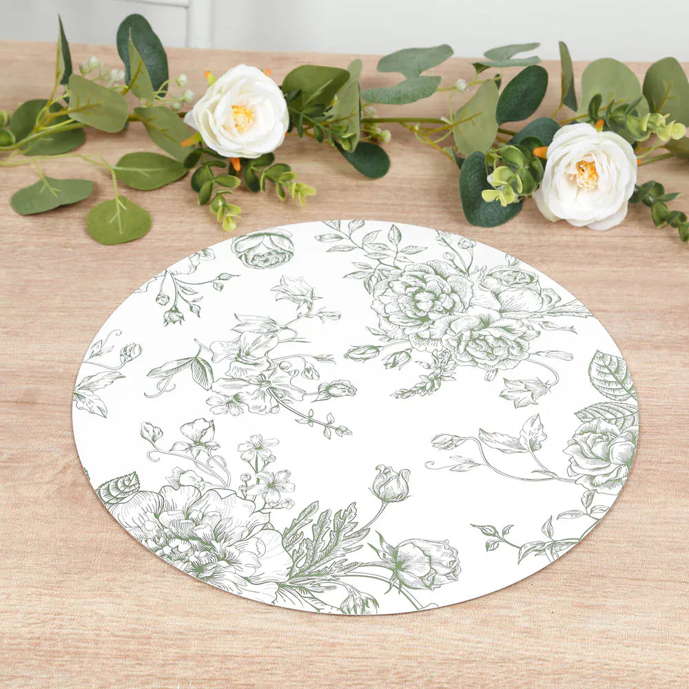 10 White Cardboard Disposable Table Placemats with French Toile Print