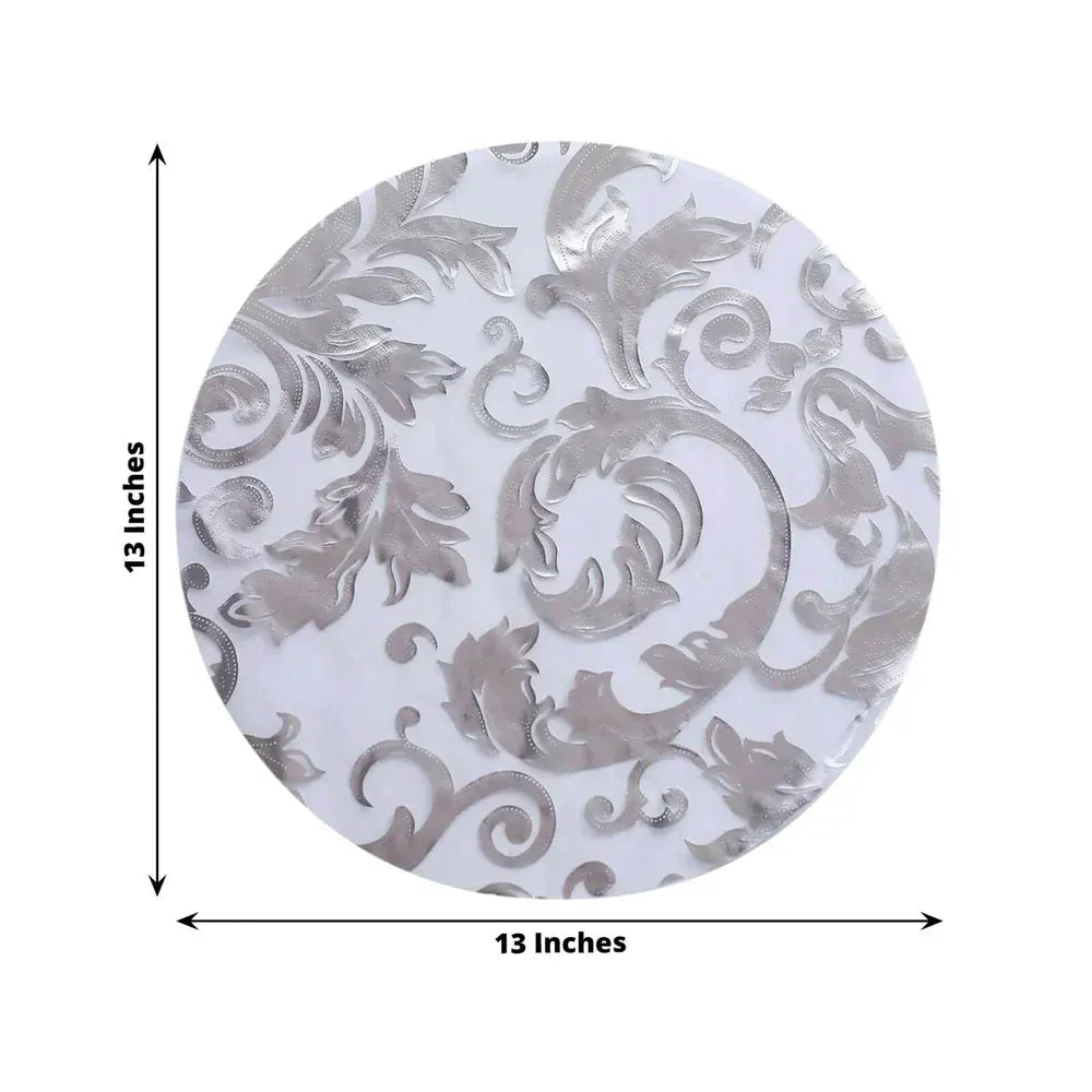 50 Round 13 in Sheer Organza Placemats with Metallic Swirl Foil Floral Design