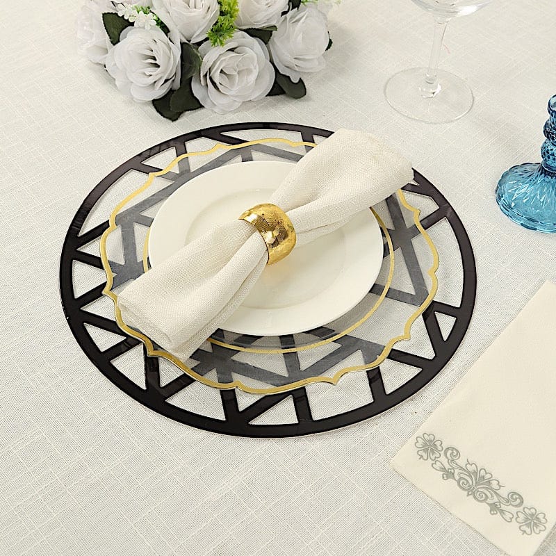 6 Metallic Gold 13 in Disposable Cardboard Placemats Laser Cut Geometric Triangle Design