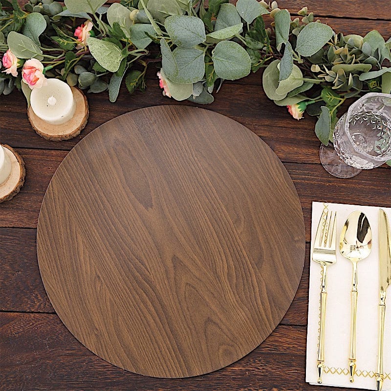 6 Rustic 13 Wooden Round Disposable Paper Placemats Natural
