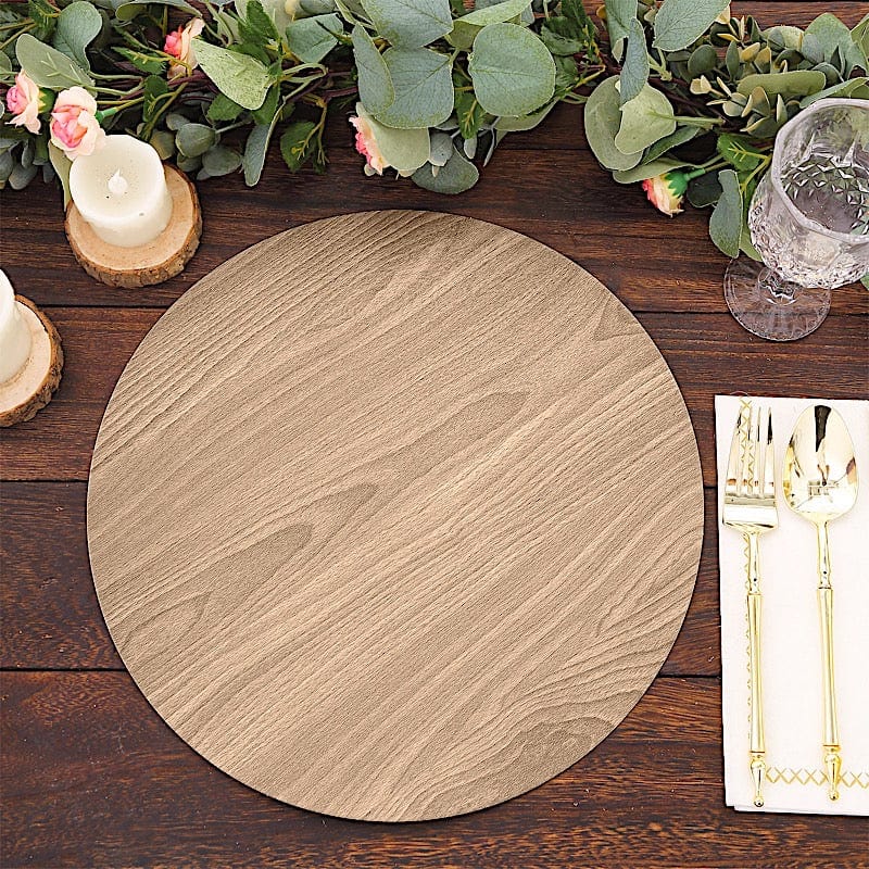 6 Rustic 13 Wooden Round Disposable Paper Placemats Natural
