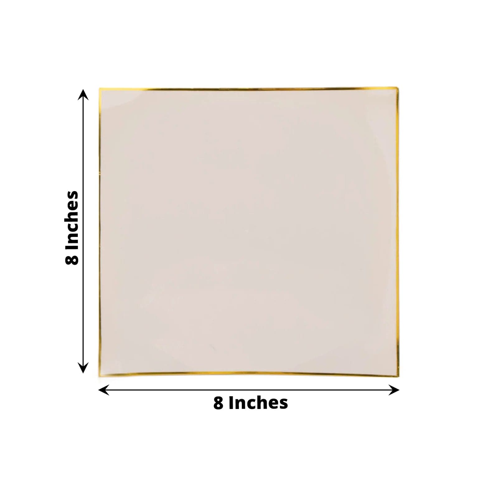 10 Concave Square Disposable Salad and Dinner Plastic Plates with Gold Trim