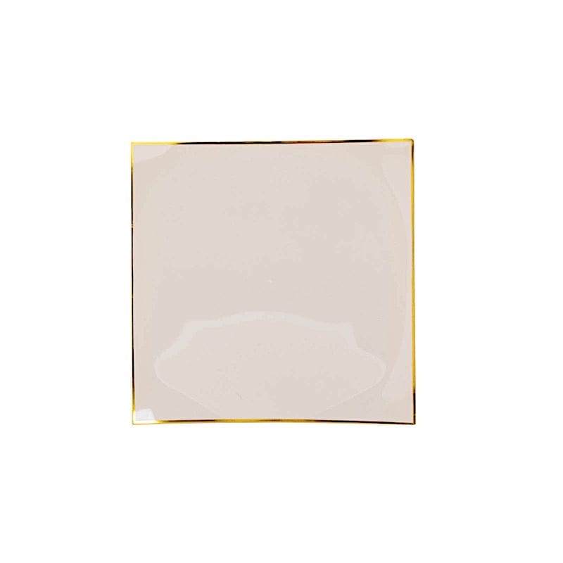 10 Concave Square Disposable Salad and Dinner Plastic Plates with Gold Trim