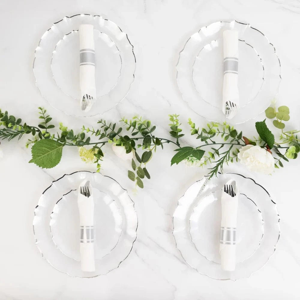 10 Disposable Plastic Salad Dinner Plates with Scalloped Rim