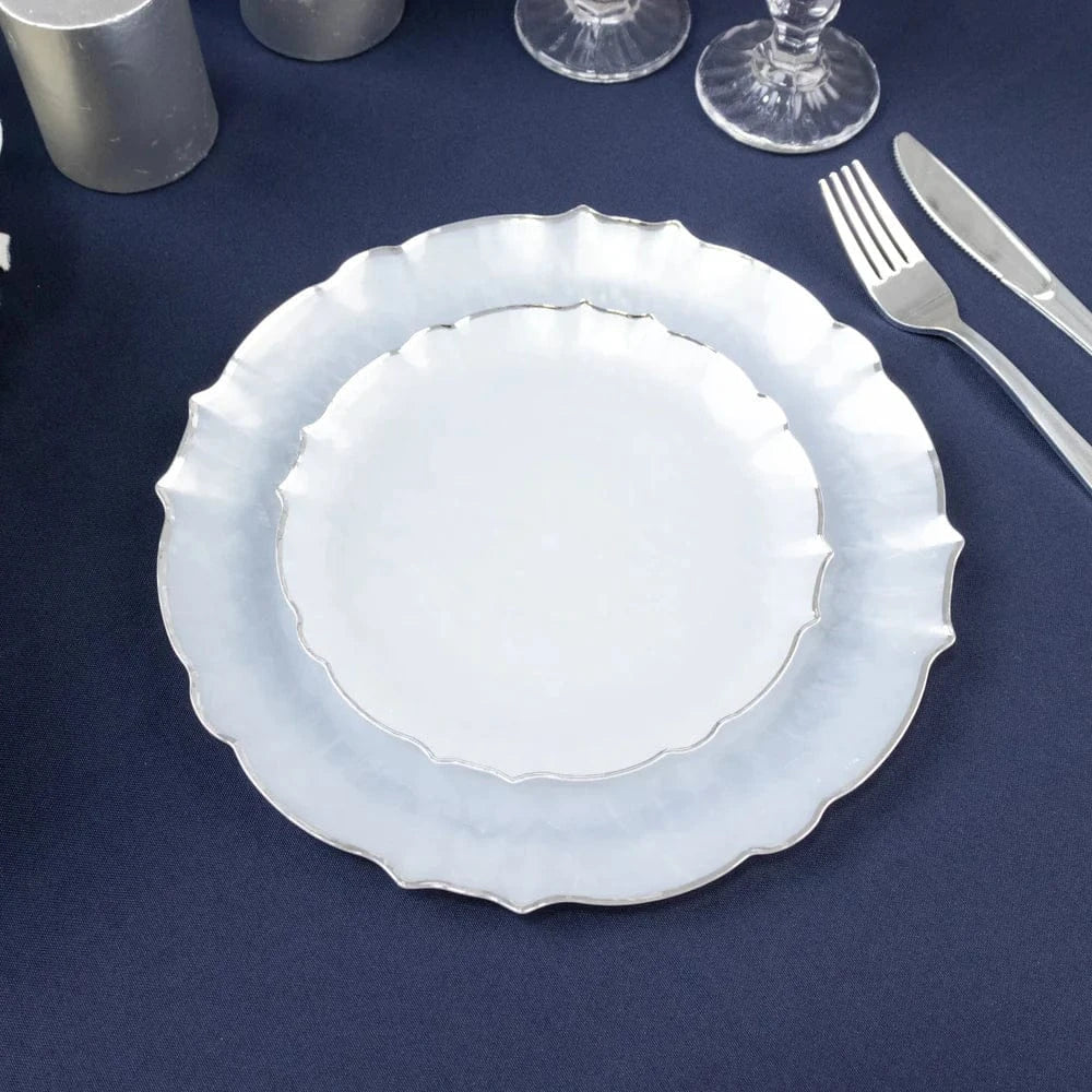 10 Disposable Plastic Salad Dinner Plates with Scalloped Rim