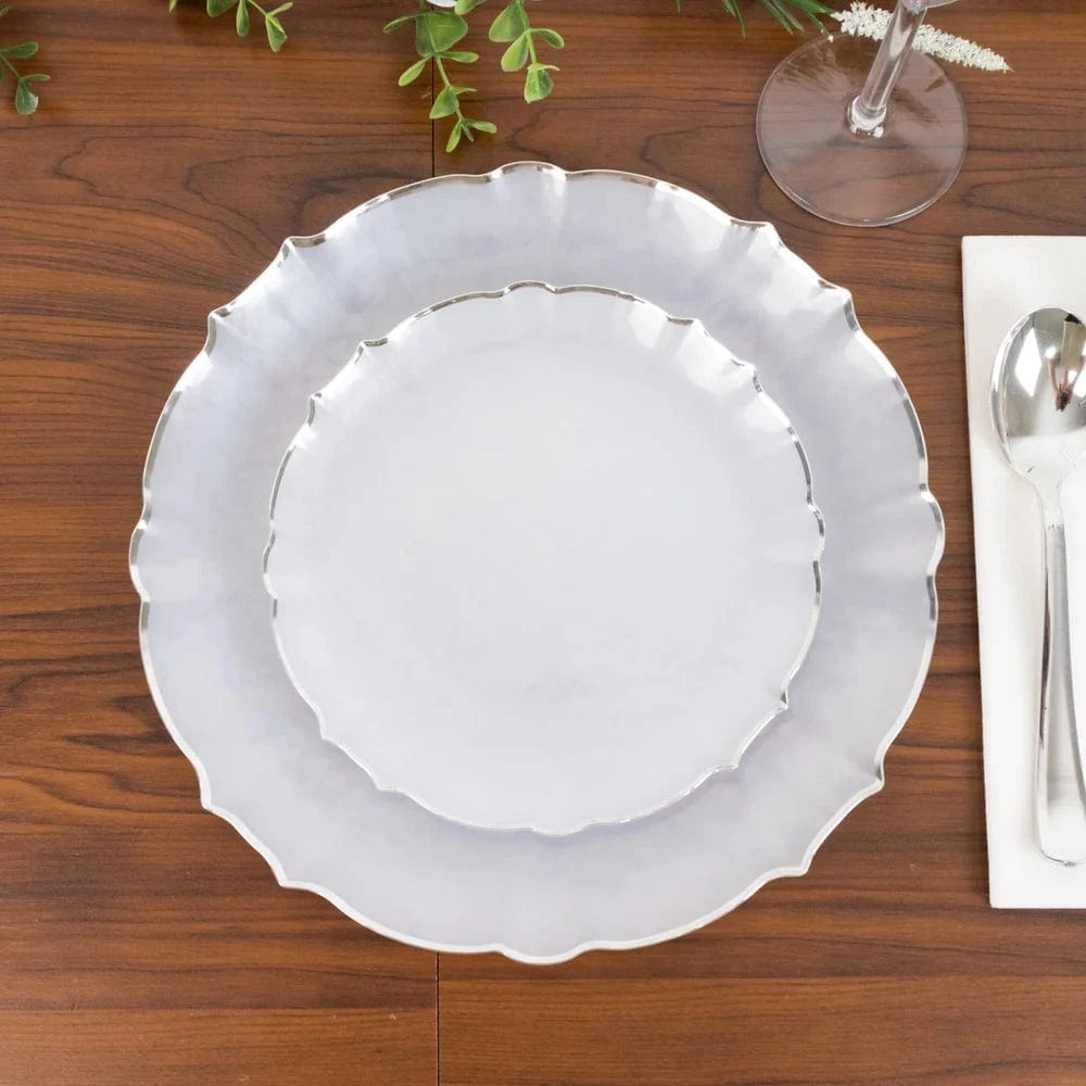 10 Disposable Plastic Salad Dinner Plates with Scalloped Rim